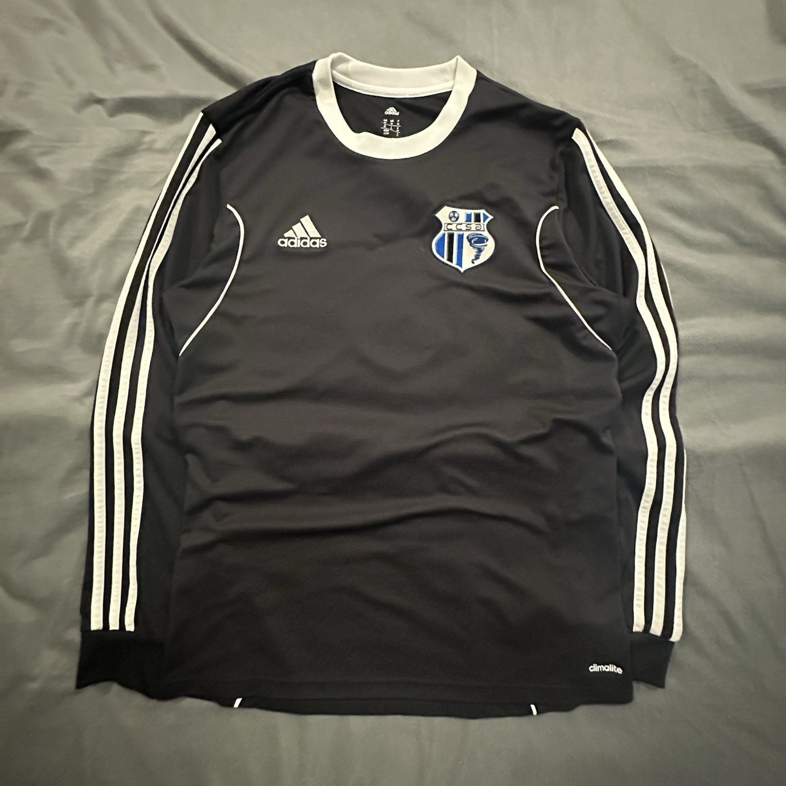 Adidas Soccer Jersey Mens Medium Black Striped Long Sleeve Training #1 Climalite
